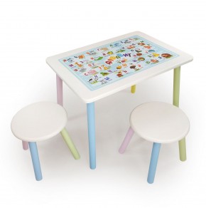 Детский комплект стол и два табурета круглых с накладкой Алфавит (Белый, Белый, Цветной) в Можге - mozhga.ok-mebel.com | фото 2