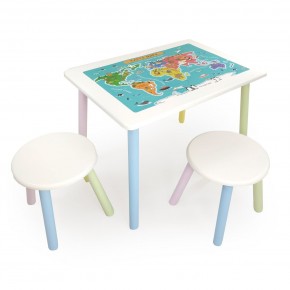 Детский комплект стол и два табурета круглых с накладкой Детский мир (Белый, Белый, Цветной) в Можге - mozhga.ok-mebel.com | фото 1