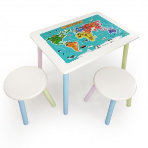 Детский комплект стол и два табурета круглых с накладкой Детский мир (Белый, Белый, Цветной) в Можге - mozhga.ok-mebel.com | фото 2