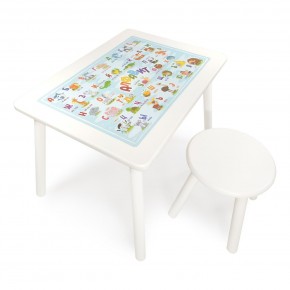 Детский комплект стол и табурет круглый Rolti Baby с накладкой Алфавит (белая столешница/белое сиденье/белые ножки) в Можге - mozhga.ok-mebel.com | фото