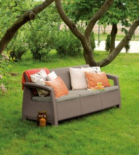 Диван пластиковый Корфу Макс (Corfu love seat max) капучино - песок в Можге - mozhga.ok-mebel.com | фото 2