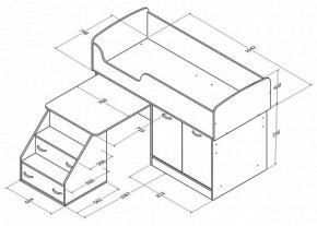 Кровать-чердак "Дюймовочка-2" Дуб молочный/орех в Можге - mozhga.ok-mebel.com | фото 3