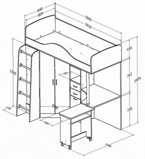 Кровать-чердак "Теремок-1" Дуб молочный/Голубой в Можге - mozhga.ok-mebel.com | фото 2