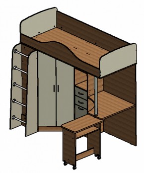 Кровать-чердак "Теремок-1" Дуб молочный/Голубой в Можге - mozhga.ok-mebel.com | фото 3