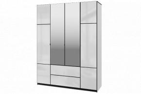 Шкаф 4-х дверный Палермо 02 с ящиками и зеркалом Белый гладкий шелк/Черный гладкий шелк в Можге - mozhga.ok-mebel.com | фото
