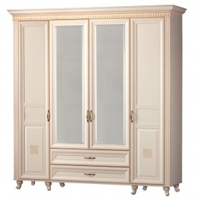 Шкаф для одежды 4-дверный с зеркалом №493 Марлен кремовый белый в Можге - mozhga.ok-mebel.com | фото