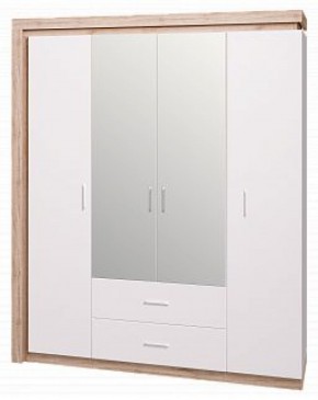 Шкаф для одежды с ящиками 4-х створчатый с зеркалом Люмен 16 в Можге - mozhga.ok-mebel.com | фото