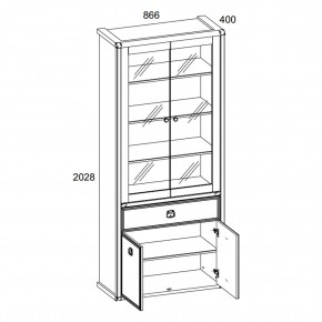 Шкаф с витриной 2V2D1S, MAGELLAN, цвет Сосна винтаж в Можге - mozhga.ok-mebel.com | фото 2