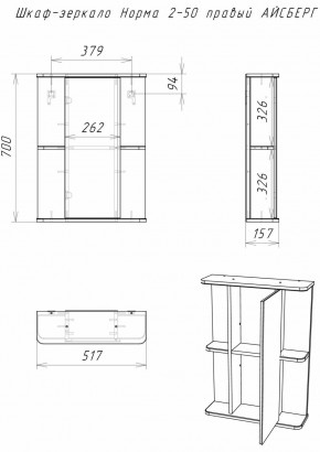 Шкаф-зеркало Норма 2-50 правый АЙСБЕРГ (DA1608HZ) в Можге - mozhga.ok-mebel.com | фото 10